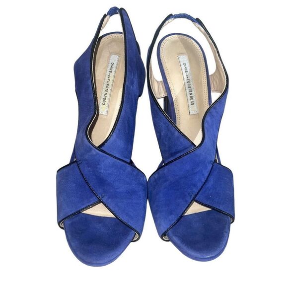 DVF Diane Von Furtensberg Womens Heels Sandal Strappy Suede Blue Silver Size 9 - Picture 1 of 6